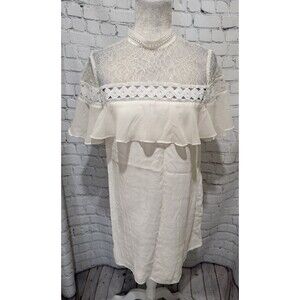 Express Lace White Lace Top Ruffle Rayon Blend Dress Size Small
